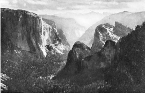 Yosemite Valley from Old Inspiration Point. The view which greeted the men of the Mariposa Battalion on March 21, 1851 when they entered this valley of Awahnee