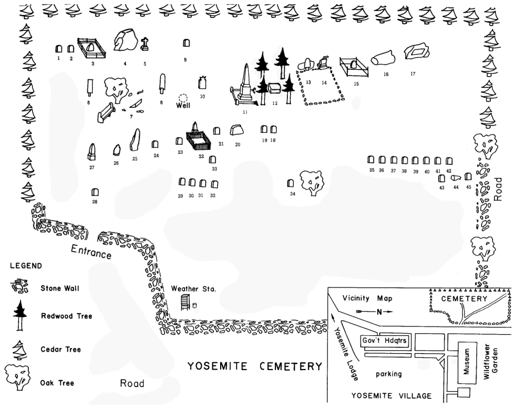Map of Pioneeer Cemetery, Yosemite Valley