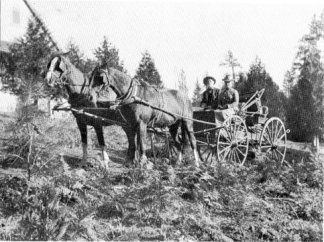 Mr. and Mrs. J. M. Hutchings at Crocker’s Station, 1902. Mr. Hutchings was killed a few hours later when his frightened horses ran uncontrolled down the zigzags of the Big Oak Flat Road.