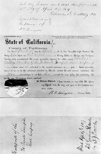 Certificate of the Yo Semite Turnpike Road Company, issued in 1869.