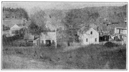 Coulterville in 1858. At the side of the residence of Jim Shimer, are ladies in hoop skirts
