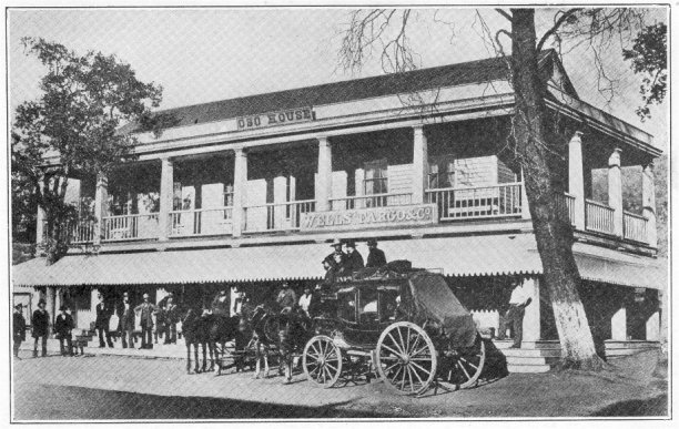 Oso House Hotel and stage, Bear Valley, 1860