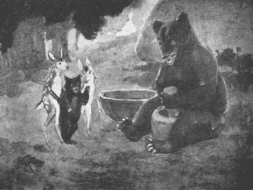 The Fawns asking the Mother Bear if they may play with her Baby