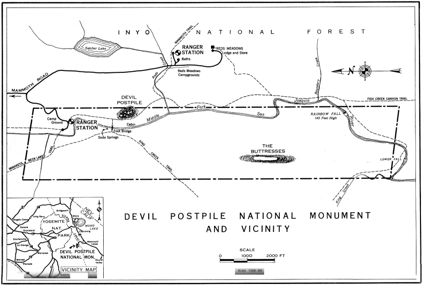 Map of Devil Postpile National Monument and Vicinity