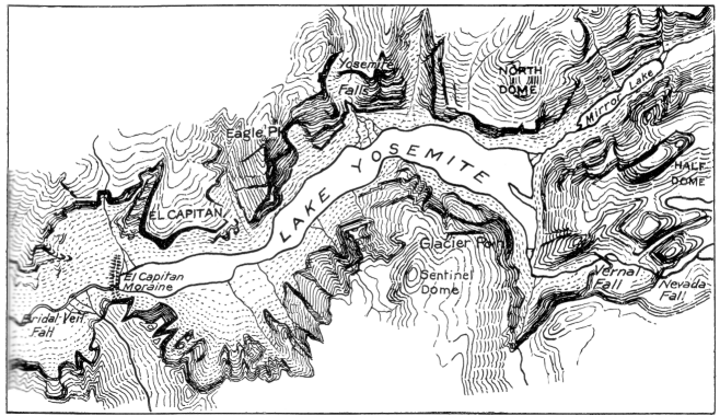Sketch-map of Yosemite Valley. showing the extent of ancient Lake Yosemite