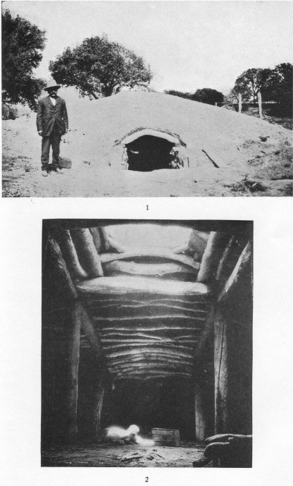 1. Exterior and entrance of a subterranean dance house. 2. Interior of above dance house.