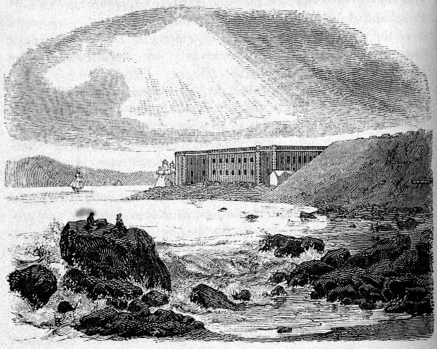 SOUTH VIEW OF FORT POINT AND THE GOLDEN GATE. From a Photograph by Hamilton & Co.
