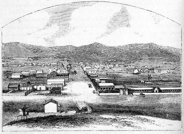 GENERAL VIEW OF THE MISSION DOLORES, FROM THE POTRERO. From a Photograph by Hamilton & Co.