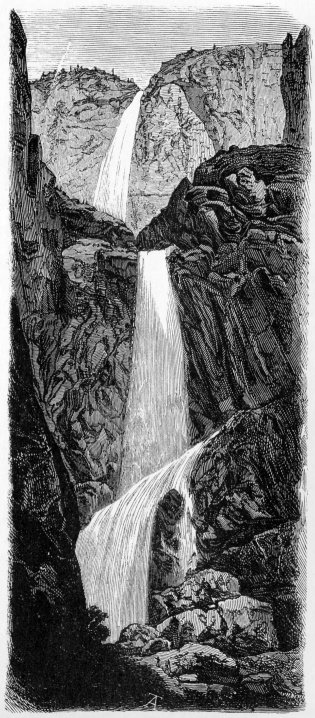 Near View of the YO-SEMITE FALLS, 2,500 FEET IN HEIGHT. From a Photograph by C. L. Weed.