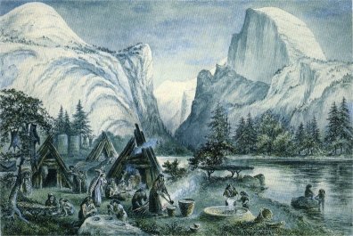 Watercolor painting of Yosemite Indian village by Lady Constance Frederica Gordon-Cumming