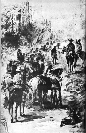 Captain Boling and the Mariposa Battalion entering Yosemite Valley. Painting by Henry Shlefeld
